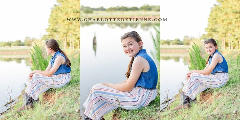 tween girl sitting by peaceful pond